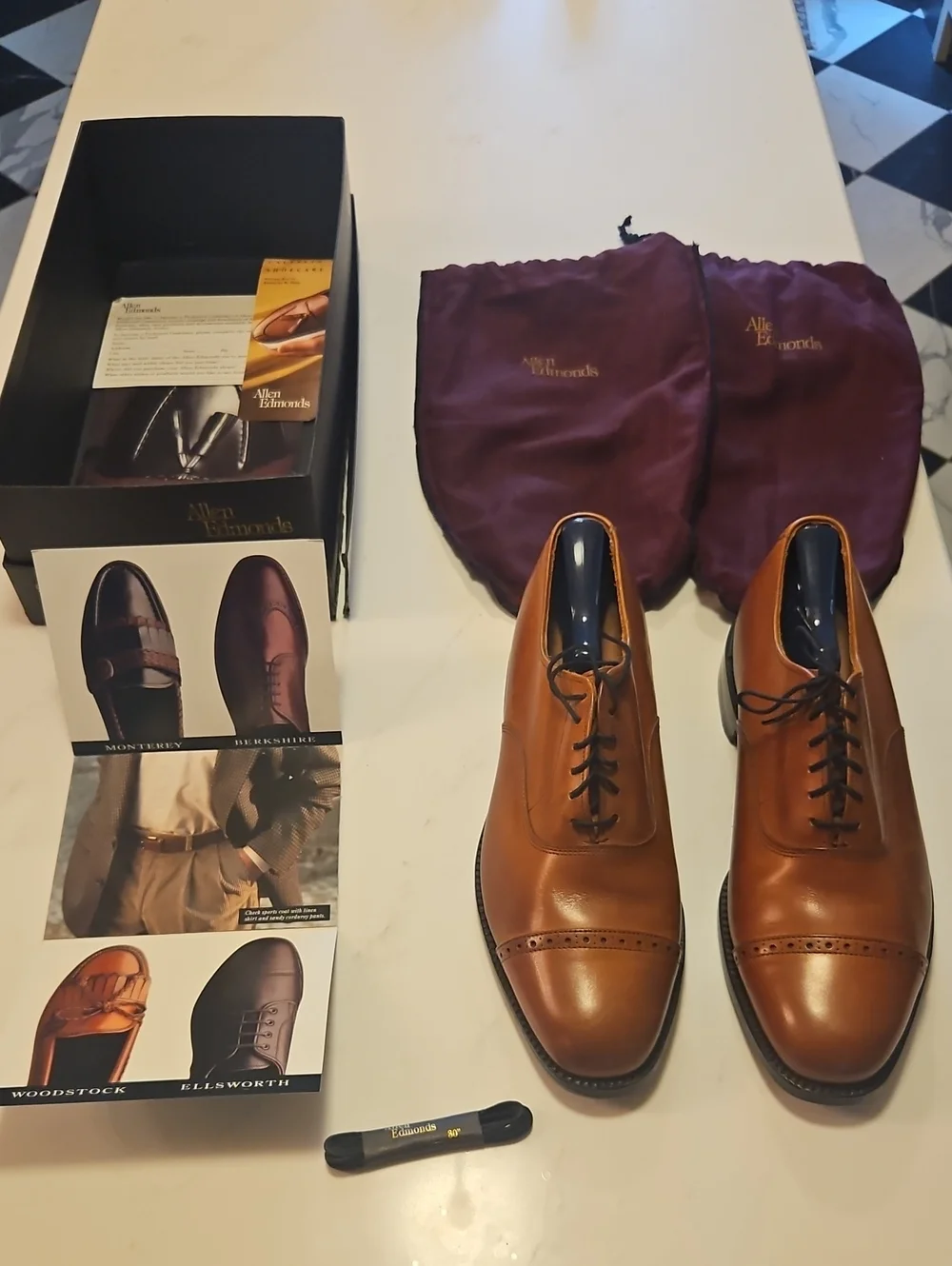 Allen Edmonds Tan Leather Cap-Toe Derby Shoes